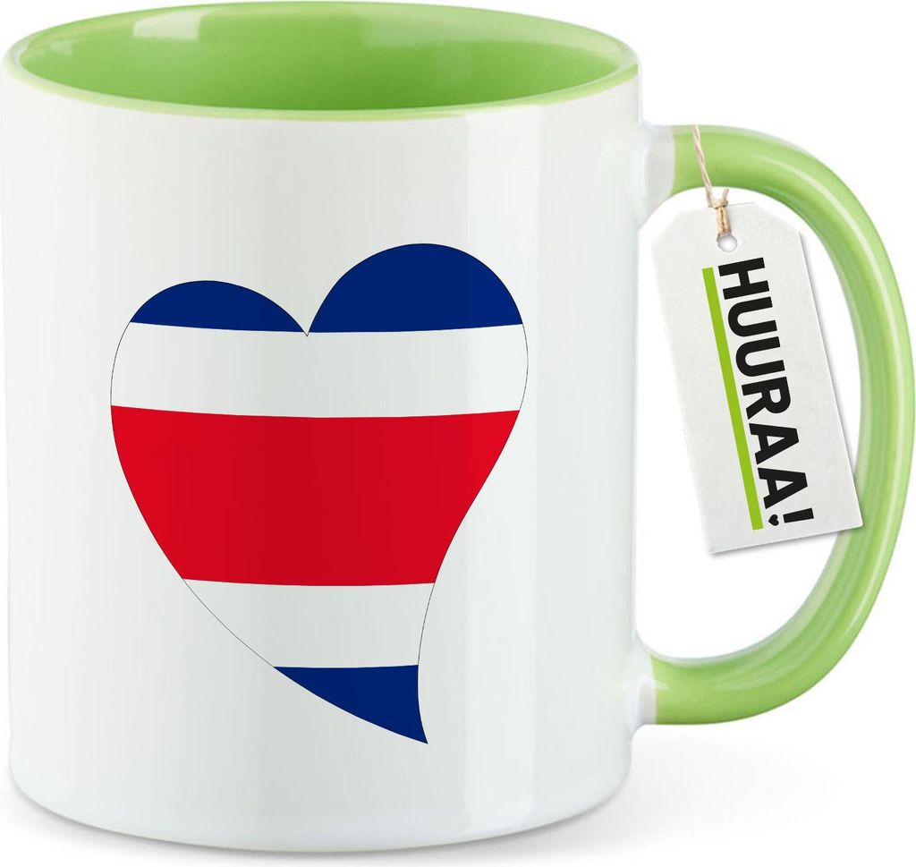 Huuraa Kaffeetasse Costa Rica Flagge Herz 330ml Grün Keramik Kaffeebecher Geschenkidee
