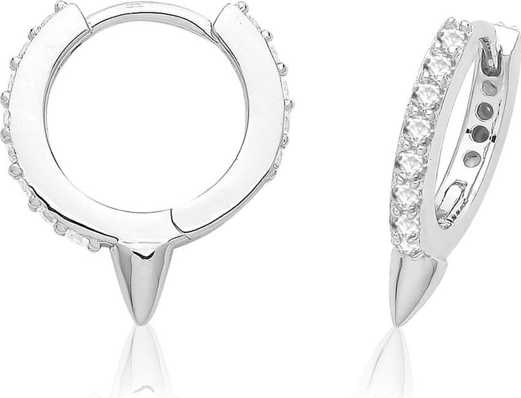 Modische 925 Sterling Silber (Rhodiniert) Damen - Spike Ohrringe mit Zirkonia - 2mm; TRS33325