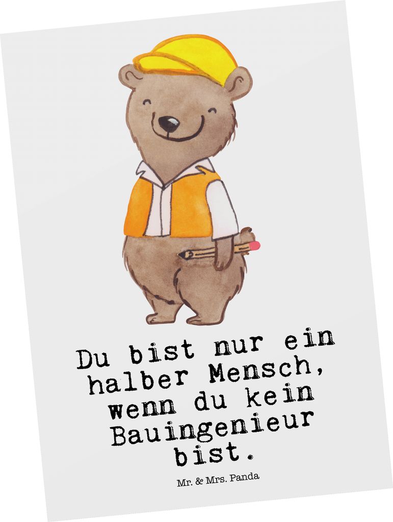 Mr. & Mrs. Panda Postkarte Bauingenieur Herz - Weiß - Geschenk, Fotokarte, Studium, Baustelle, Spruch, Grußkarte, Postkarten, Lustig, Ansichtskar...