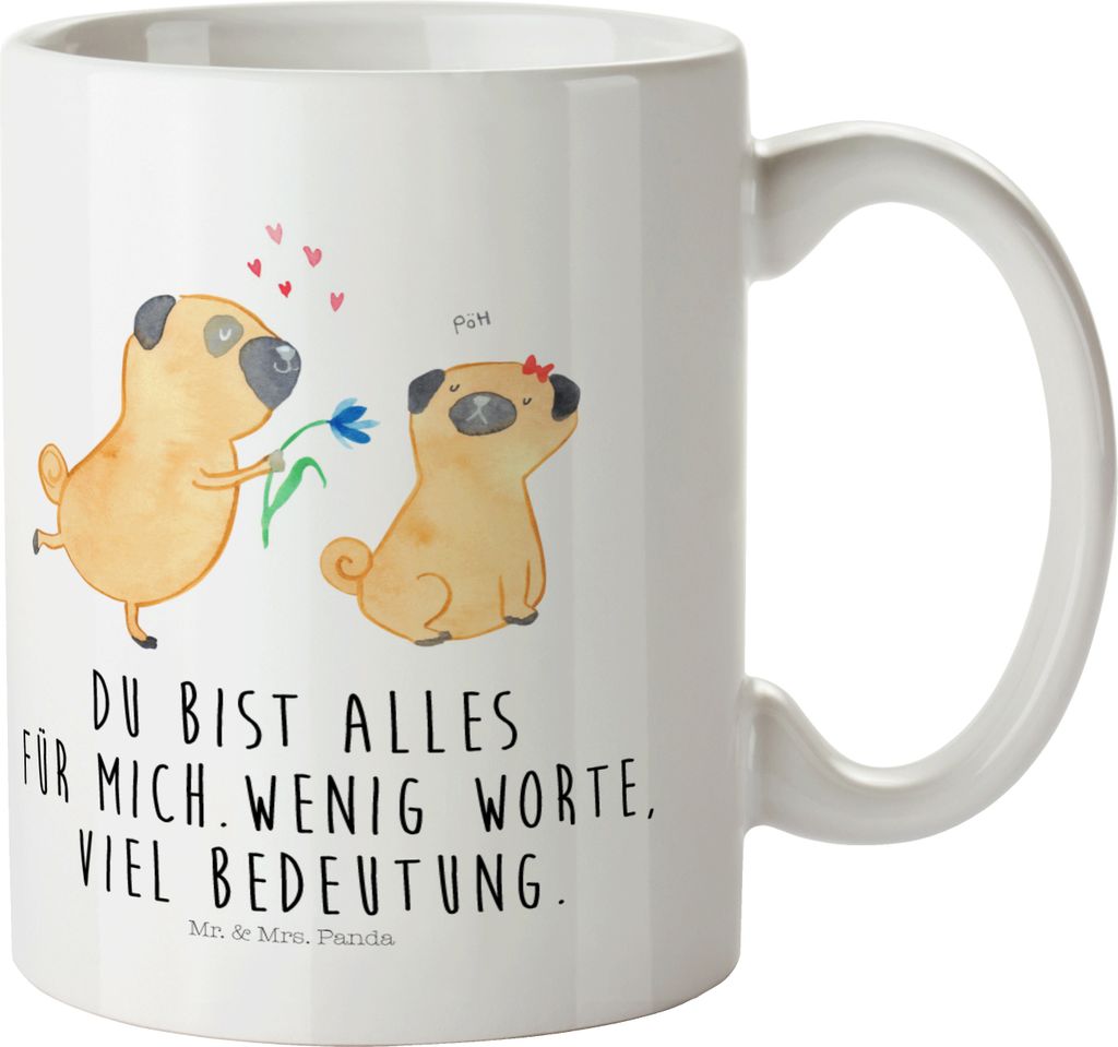 Mr. & Mrs. Panda Mehrwegbecher Mops Verliebt - Weiß - Geschenk, Pure Liebe, Haferl, Trinklernbecher, Hund, Knuffig, Plastikbecher, Sprüche, Kinde...