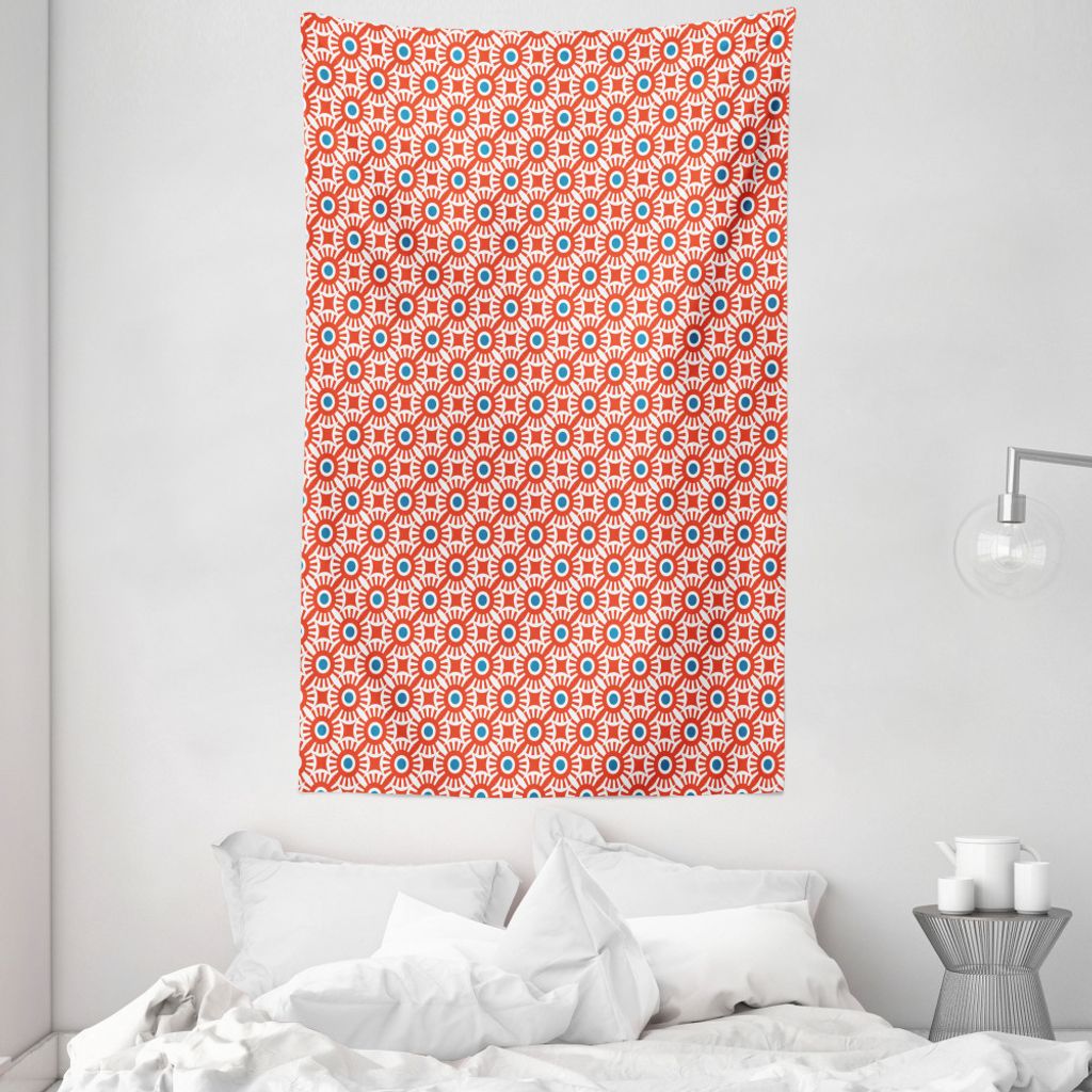 ABAKUHAUS Gitter Wandteppich und Tagesdecke, Vivid Mosaik der Kreise aus Weiches Mikrofaser Stoff Waschbar ohne Verblassen Digitaldruck, 140 x 230 ...