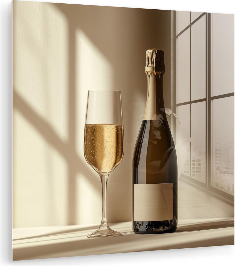 MuchoWow Glasbilder - Bilder auf Wandbild - Foto auf Glas Champagner - Beige - Schatten - Blasen 30x30 cm Wanddekoration aus Glas - Acrylglasbild -...