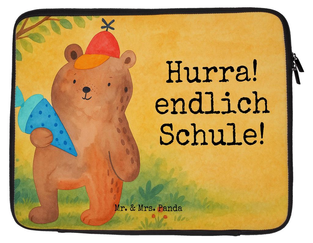 Mr. & Mrs. Panda Laptop Tasche Bär Schultüte Design 27 x 36 cm - Weiß - Geschenk, Hülle, Laptoptasche, Notebookhülle, Einschulung, Schulbeginn...