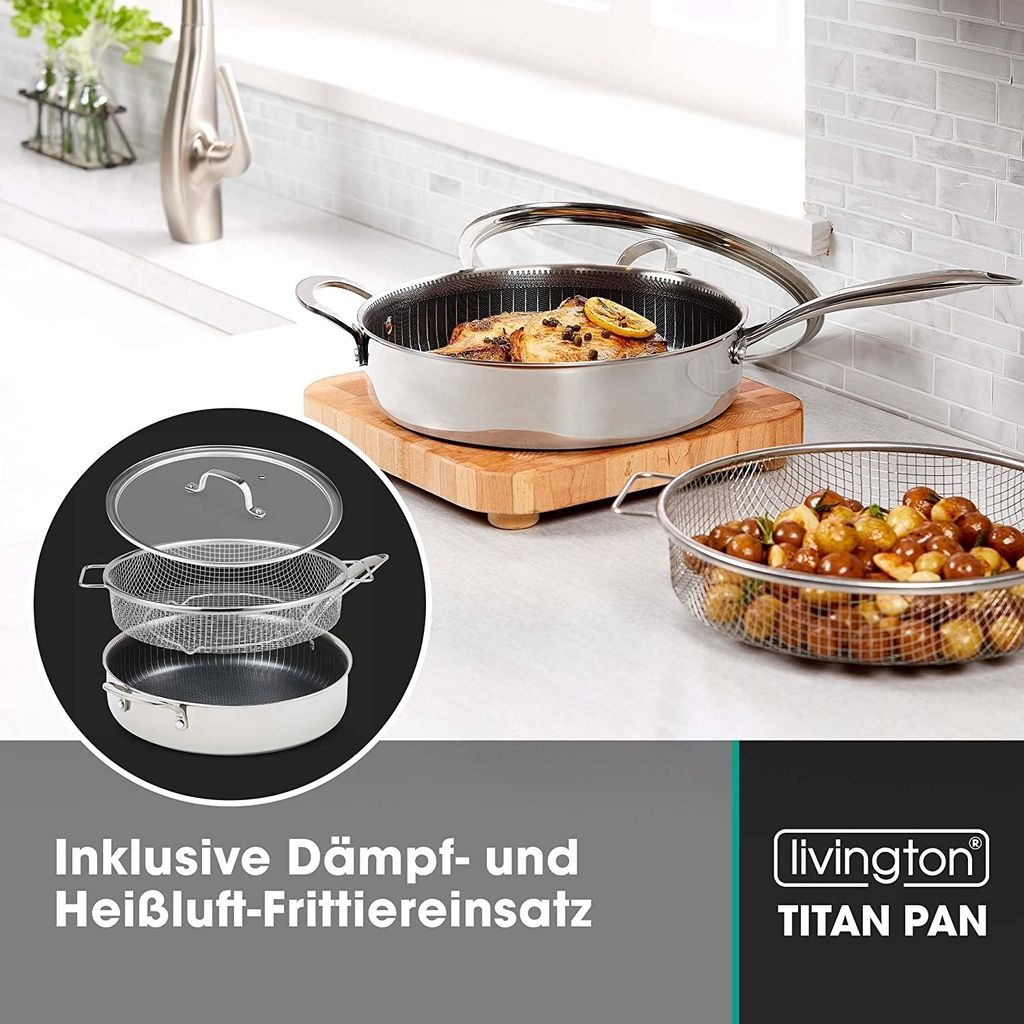 Livington Titan Pan 28cm - Edelstahl Hochrand-Pfanne - Produktbild 6