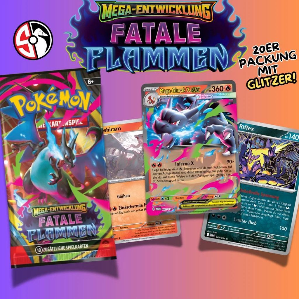 POKÉMON KARTEN FATALE FLAMMEN 20 STÜCK | GLITZER, DEUTSCH, Produktbild 
