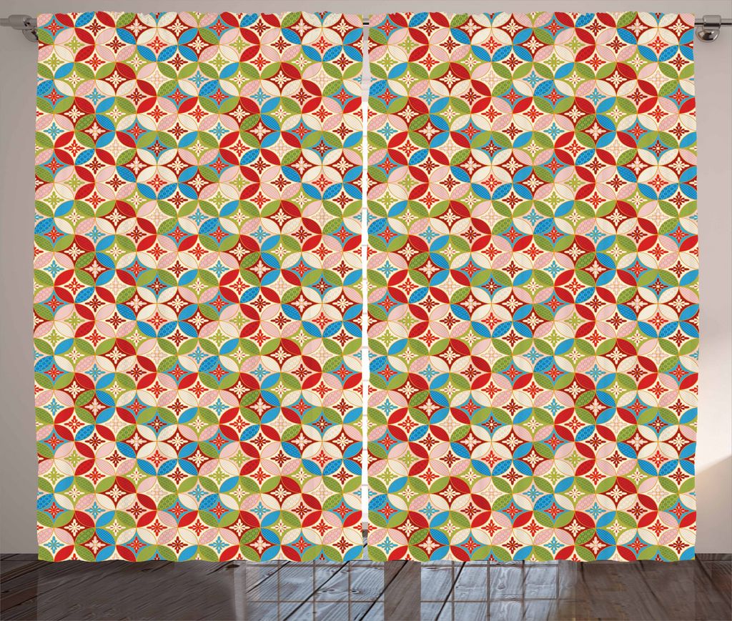 ABAKUHAUS Geometrisch Rustikaler Gardine, Japanische Verriegelung, Schlafzimmer Kräuselband Vorhang mit Schlaufen und Haken, 280 x 225 cm, Mehrfarbig