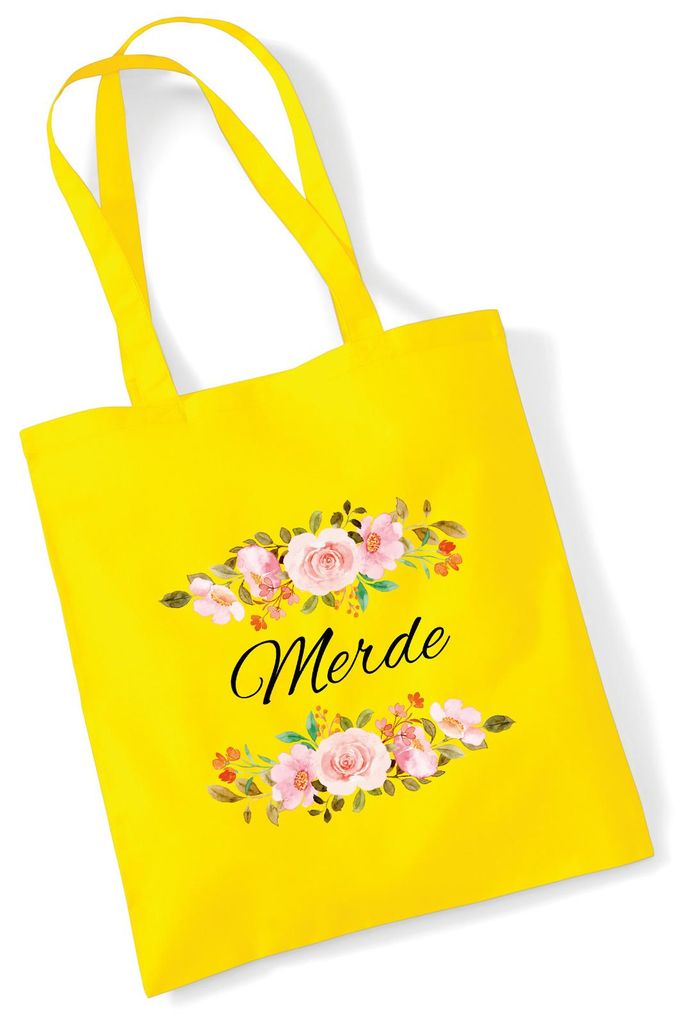 Huuraa Jutebeutel Merde französisch Blumen 10 Liter Yellow Baumwolle Tasche Geschenkidee