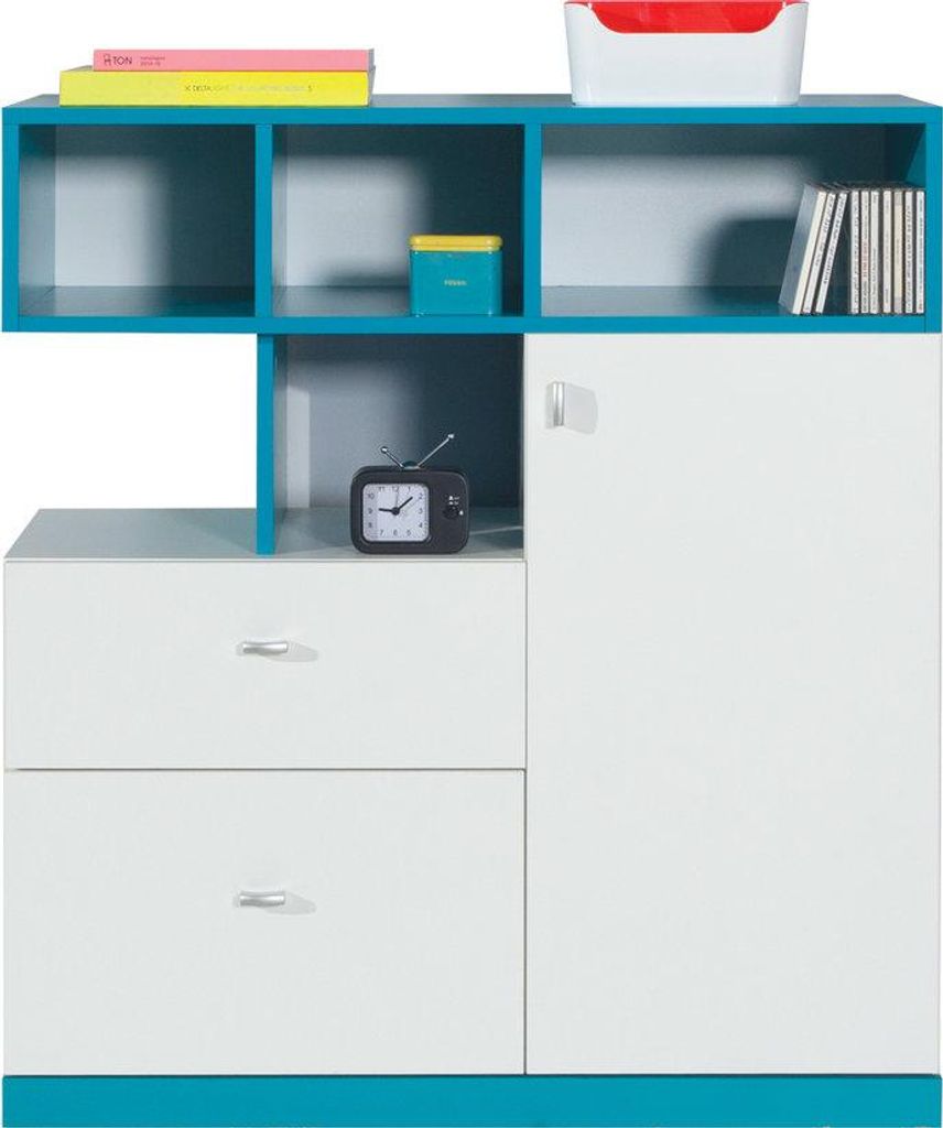 Masseno Kommode ENNA 90 cm Sideboard mit 2 Schubladen und 1 Türen für Wohnzimmer Schlafzimmer Modern 90x40x100 cm Weiß / Weiß