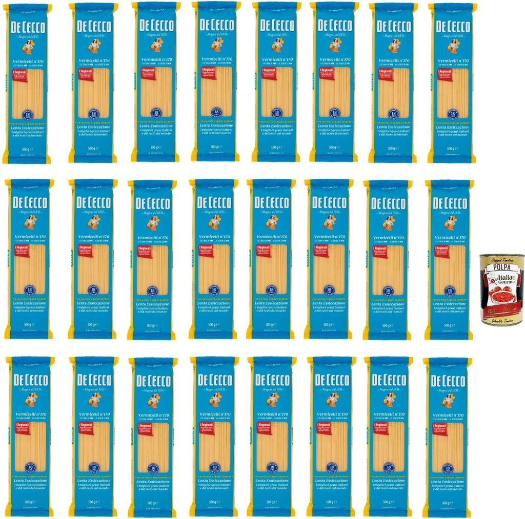 De Cecco Vermicelli N°170 100% Italienisch Pasta Nudeln 24x 500g + Italian Gourmet Polpa 400g