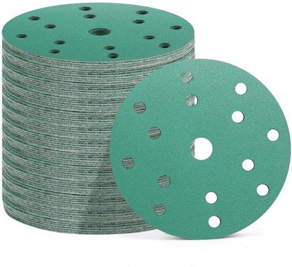 50 Stück Schleifblätter 150 mm mit 15 Löchern - Körnung 60/80/120/180/400 für exzentrische Schleifmaschinen