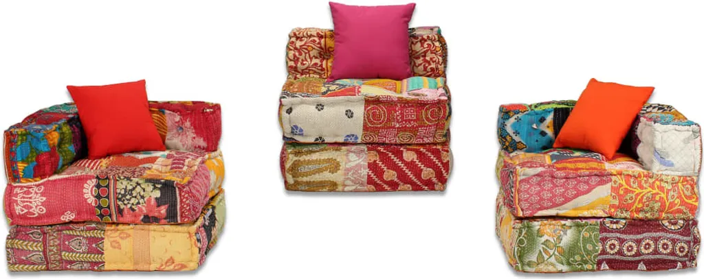 Pouf 3 places en tissu patchwork multicolore avec assise modulable souple - 7