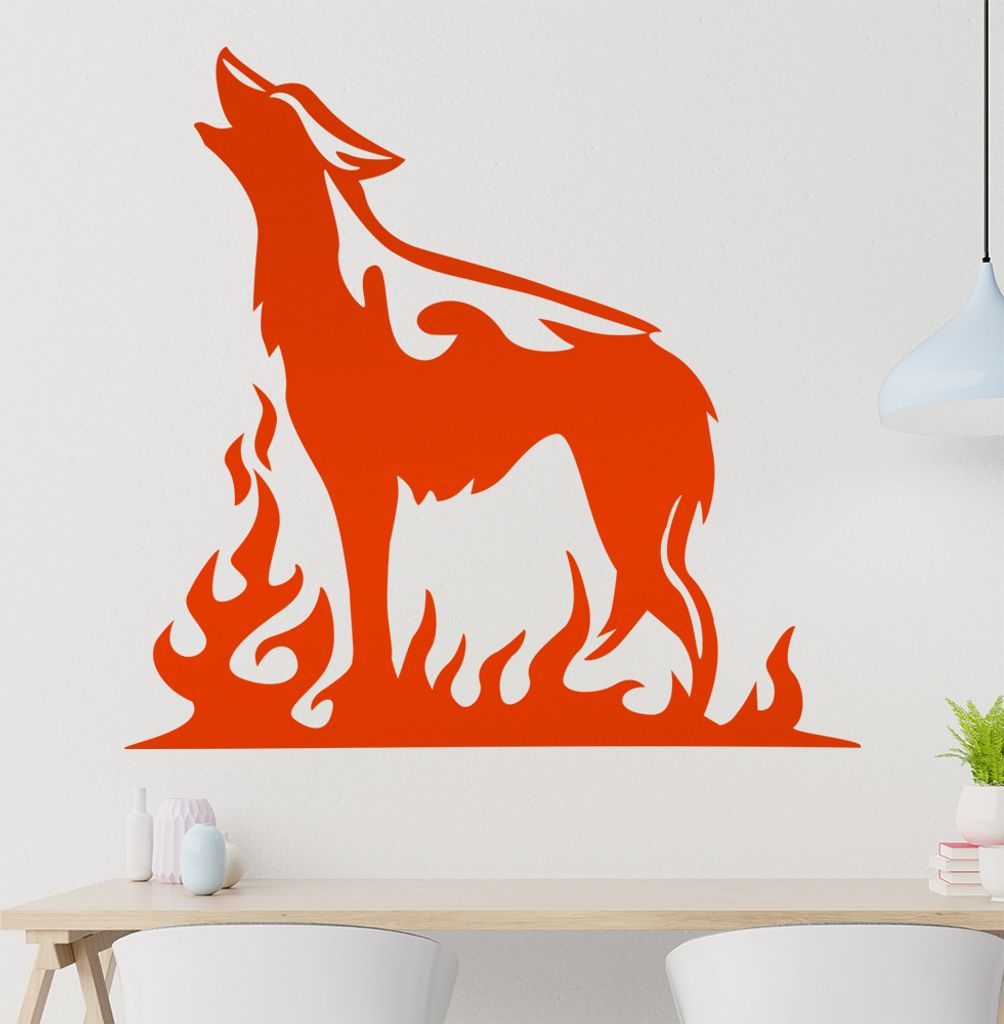 Flammen Wolf Wandtattoo in 6 Größen - Wandaufkleber Wall Sticker - Dekoration, Küche, Wohnzimmer, Schlafzimmer, Badezimmer