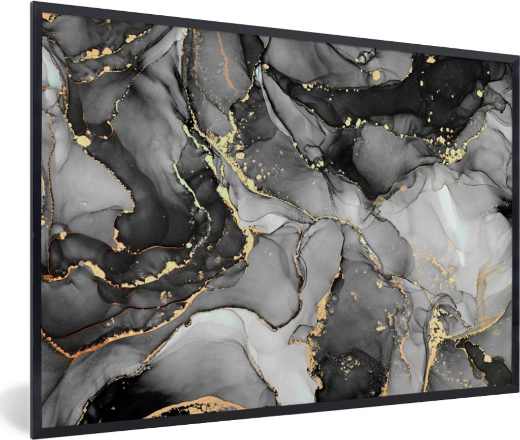 MuchoWow Gerahmtes Poster Marmor - Schwarz - Gold - Grau 30x20 cm - Poster mit Schwarzem Bilderrahmen Wandposter Rahmen Foto Bilder - Kunstdruck ...