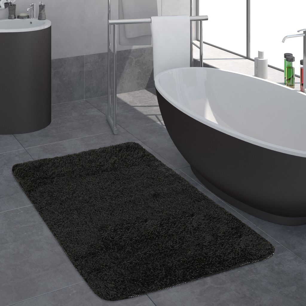 Moderner Badezimmer Teppich Badvorleger Kariertes Muster Einfarbig In Schwarz