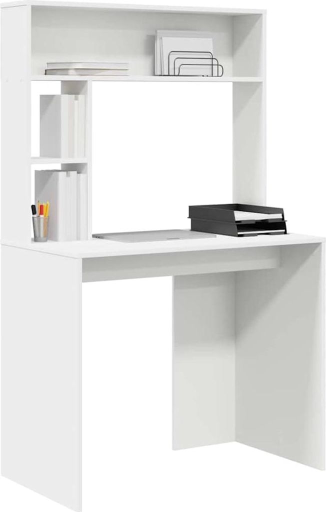 "2026 Aktion"Schreibtisch/Büro-Möbel - CLORIS - Computertisch moderner - mit Regal Weiß 91 x 50 x 149 cm Holzwerkstoff - NeuMöbel2504727