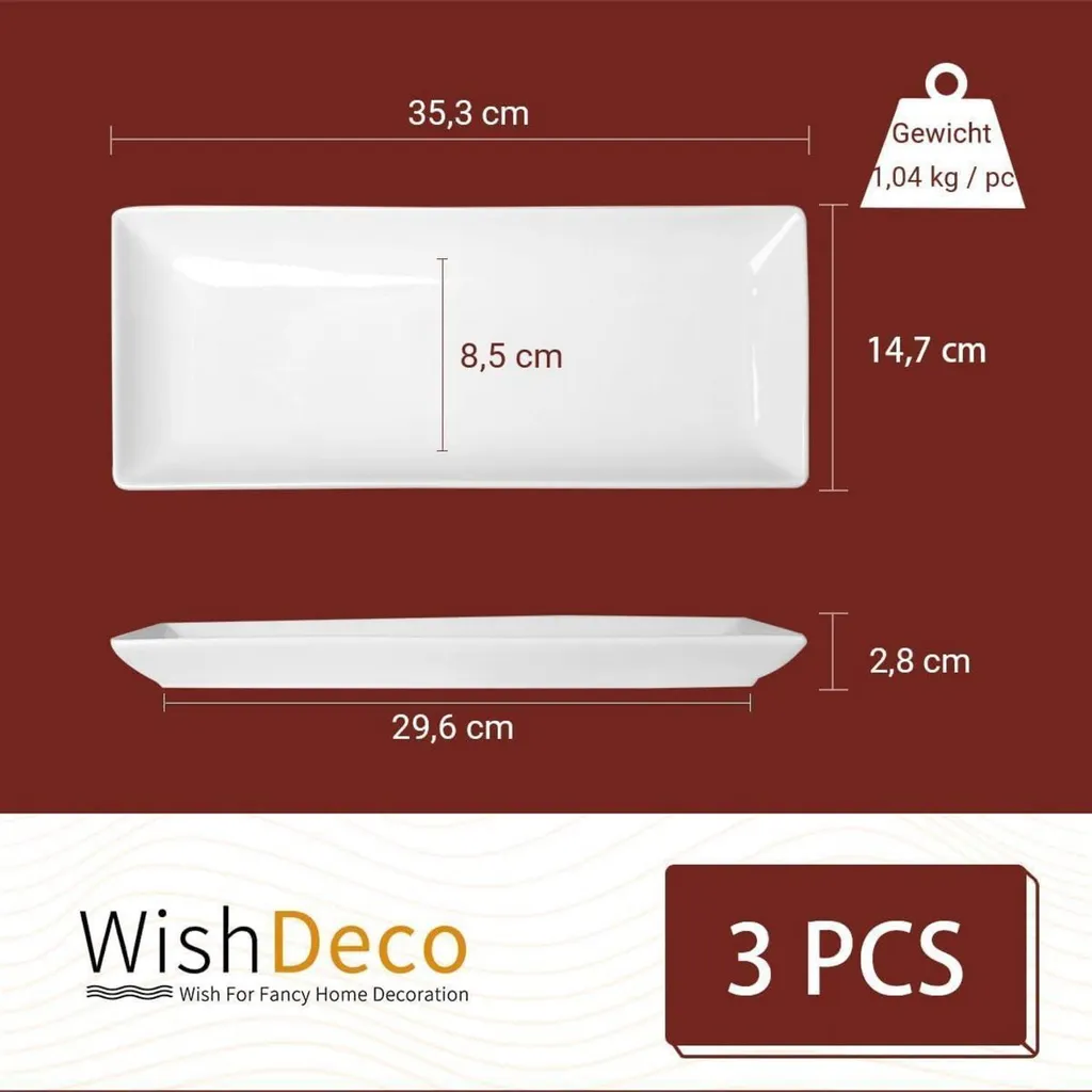 Set di 3 piatti da portata in porcellana bianca grandi 36x15 cm - 3