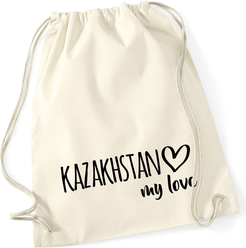 Huuraa Turnbeutel Kazakhstan my love 12 Liter Natural Baumwolle Rucksack Geschenkidee