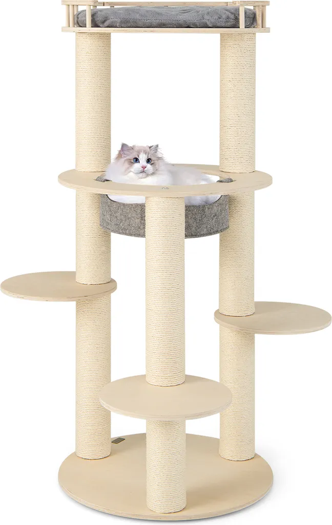 Albero per Gatti COSTWAY 150cm | Tiragraffi in Legno con Amaca Grigio