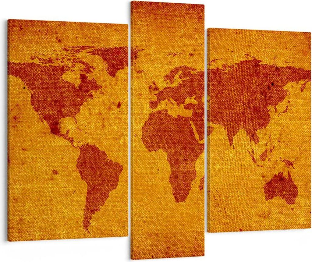 Bild auf Leinwand - Leinwandbild - Alte Karte Kontinente Reisen Welt - 95x80cm - Wand Bild - Wanddeko - Leinwanddruck - Bilder - Kunstdruck - Leinw...