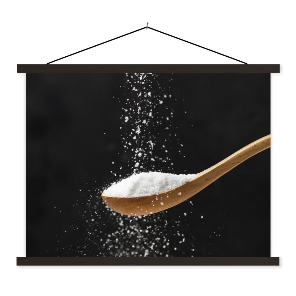 MuchoWow Textilposter Besprengter Holzlöffel 60x45 cm mit schwarzem Rahmen - Poster Schlafzimmer