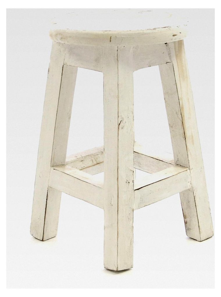Rustikaler Hocker Tarifa aus Holz – Farbe: weiß – im Landhausstil