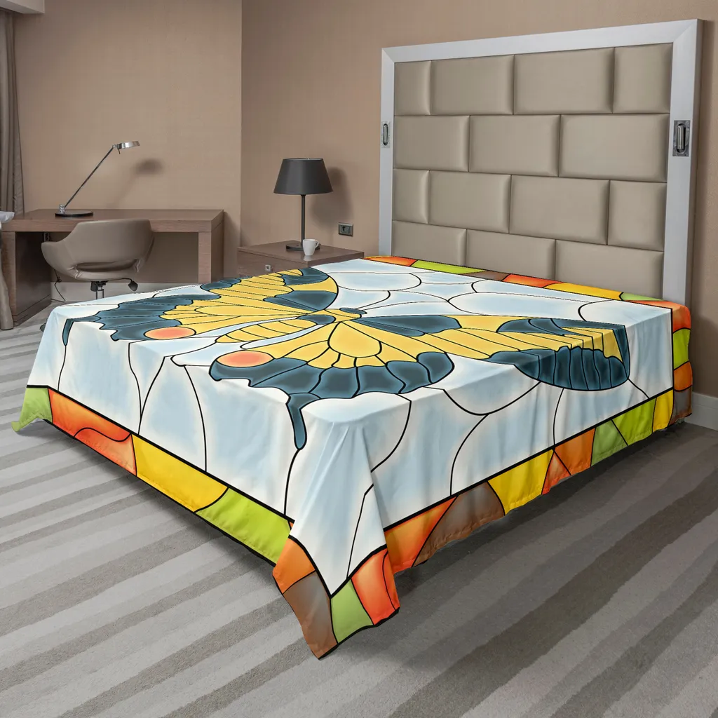 Drap Plat Confortable Imprimé Vitrail Papillon pour Lit Décoratif