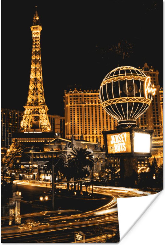 MuchoWow Poster Gold - Eiffelturm - Las Vegas 60x90 cm - Wanddekoration