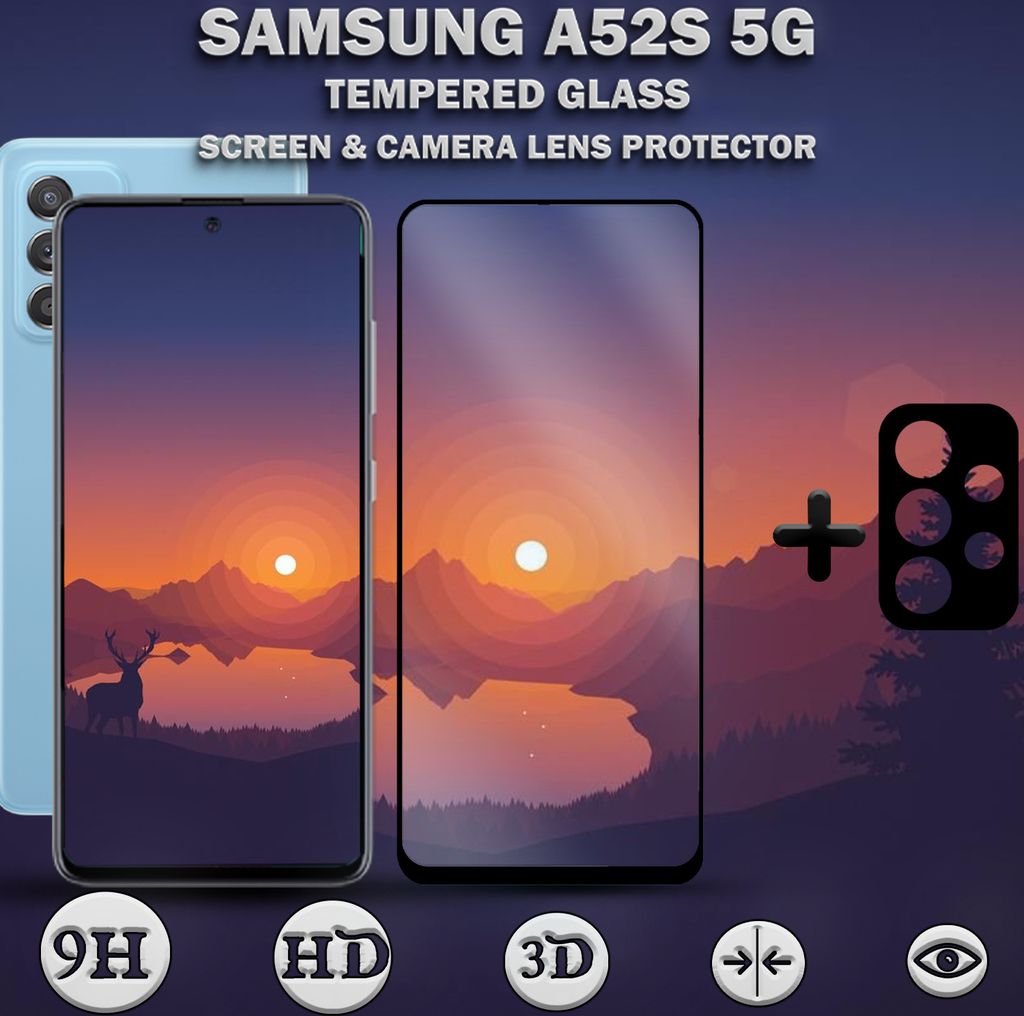 Samsung Galaxy A52S 5G Displayschutzfolie und Objektivschutz aus gehärtetem Glas 9H