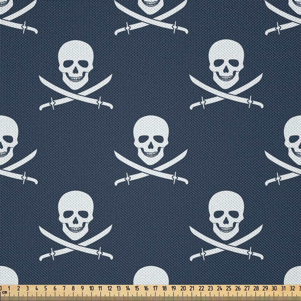 ABAKUHAUS Pirates Satin Stoff als Meterware, Piratenflagge-Muster in den klassischen Seefarben Gefährlicher Halloween-Charakter, 10 M (148 x 1000 ...