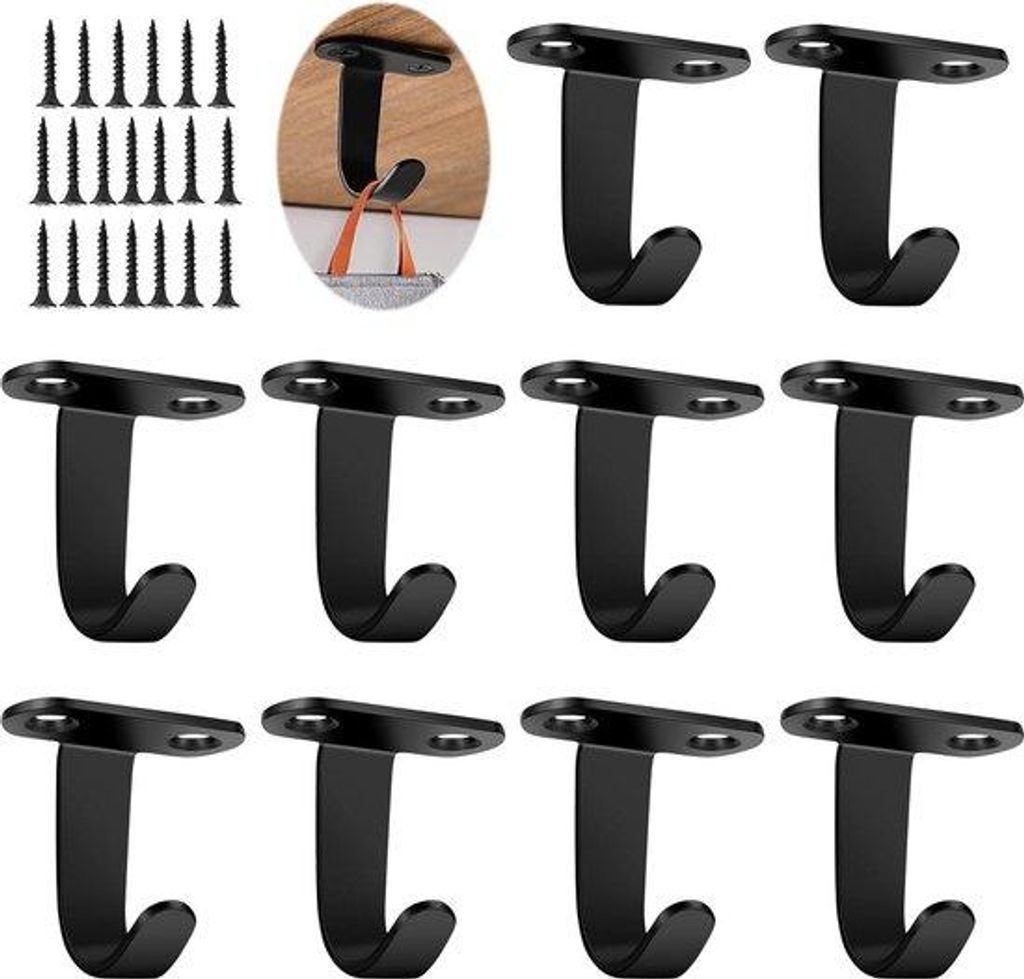 Schwarz lackierte Stahlplattenhaken 10er Set - Selbstklebend - für Badezimmer und Küche - Haken - Schrauben - zum Aufhängen von Schals - Handtü...