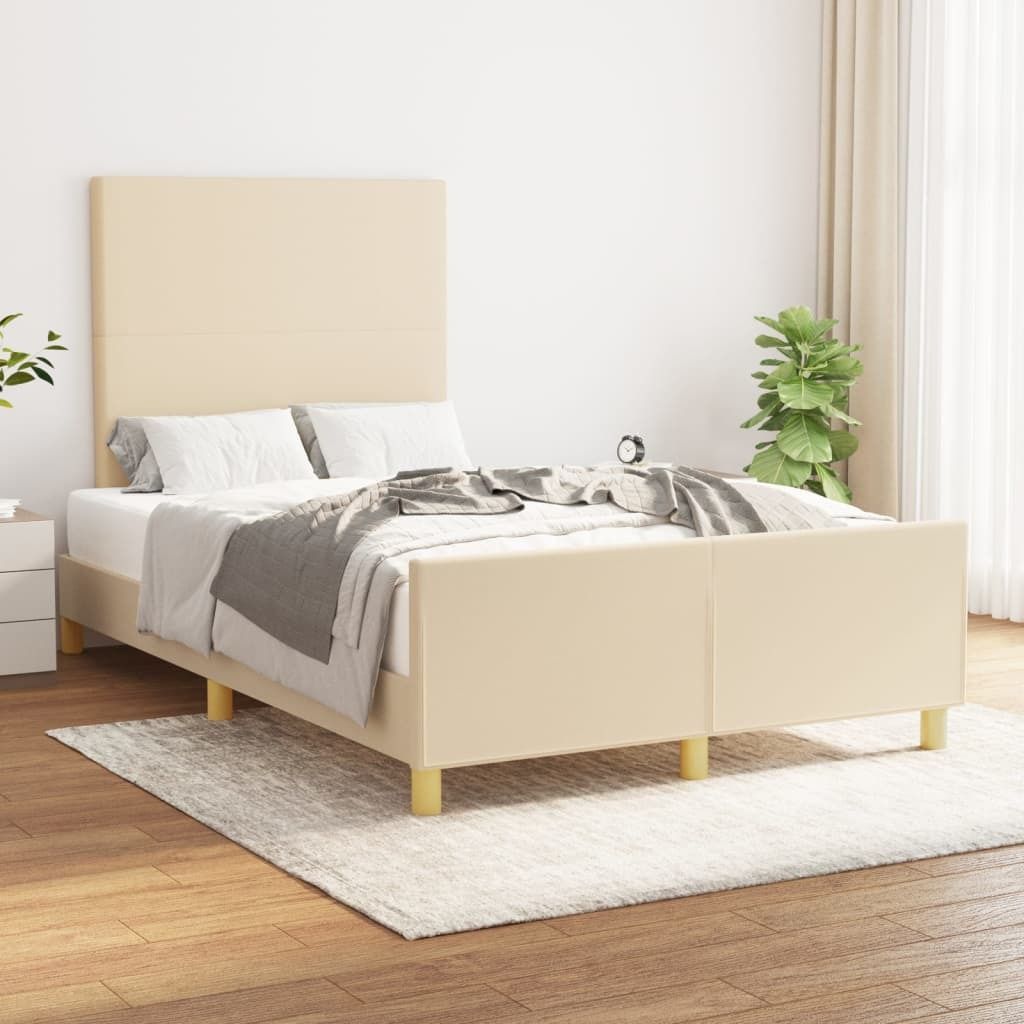 The Living Store Bettgestell mit Kopfteil Creme 120x200 cm Stoff