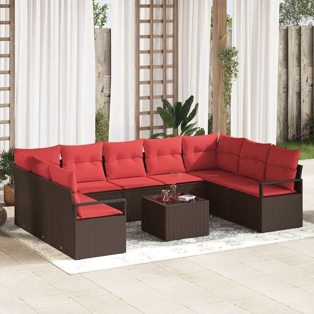 CLORIS Sofa Set mit Kissen 10 pcs Braun Poly Rattan - Gartenmöbelgarnituren CC57