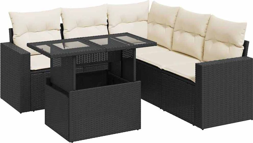 vidaXL 6-tlg. Garten-Sofagarnitur mit Kissen Schwarz Poly Rattan