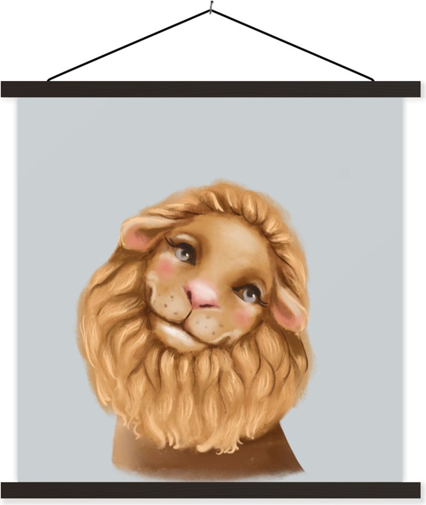 MuchoWow Textilposter Löwe - Kinder - Grau 40x40 cm mit schwarzem Rahmen - Fotos