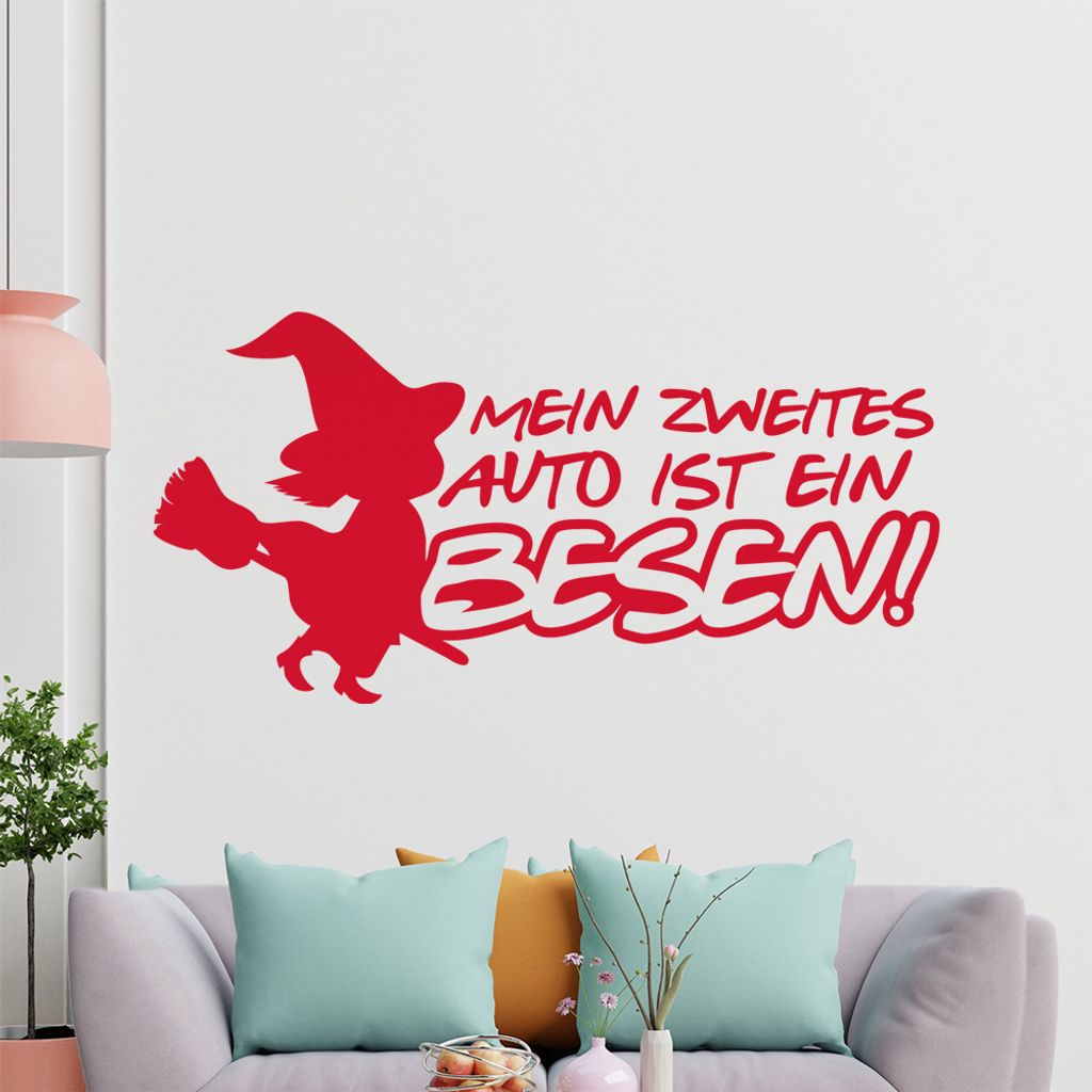 KIWISTAR Mein zweites Auto ist ein Besen! - Hexe Fliegen Schweben Wandtattoo in 6 Größen - Wandaufkleber Wall Sticker - Dekoration, Küche, Wohnz...