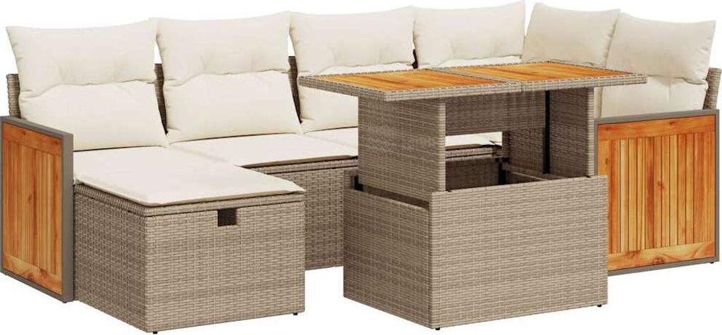 vidaXL 8-tlg. Garten-Sofagarnitur mit Kissen Beige Poly Rattan