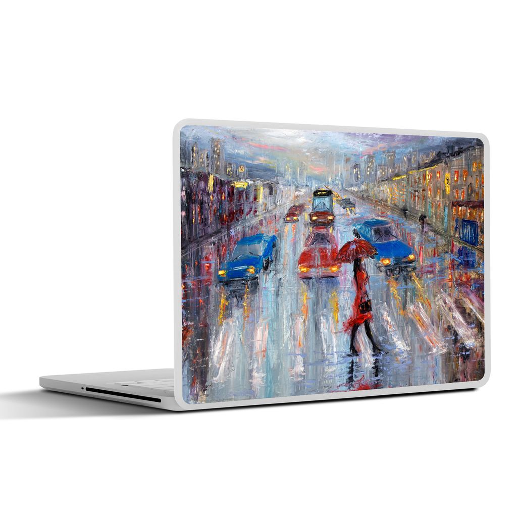 MuchoWow Laptop Aufkleber Sticker Cover Gemälde - Öl - Auto - Zebrastreifen 36.5x27.5 cm - Laptop-Sticker