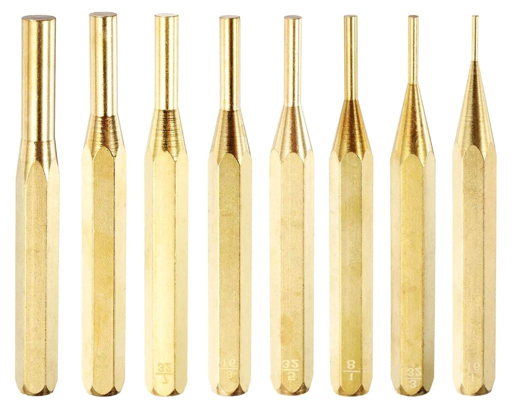 8-teiliges Messing-Stanzer-Set, 1/16 Zoll bis 5/16 Zoll, nicht beschädigender Antrieb, Splinttreiber, zylindrische Form