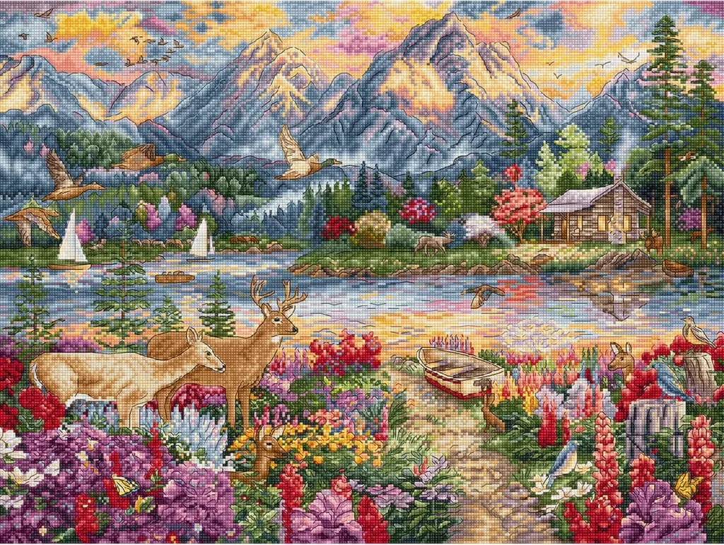 Broderie Point de Croix Montagne Majestueuse 45x34cm Letistitch Qualité