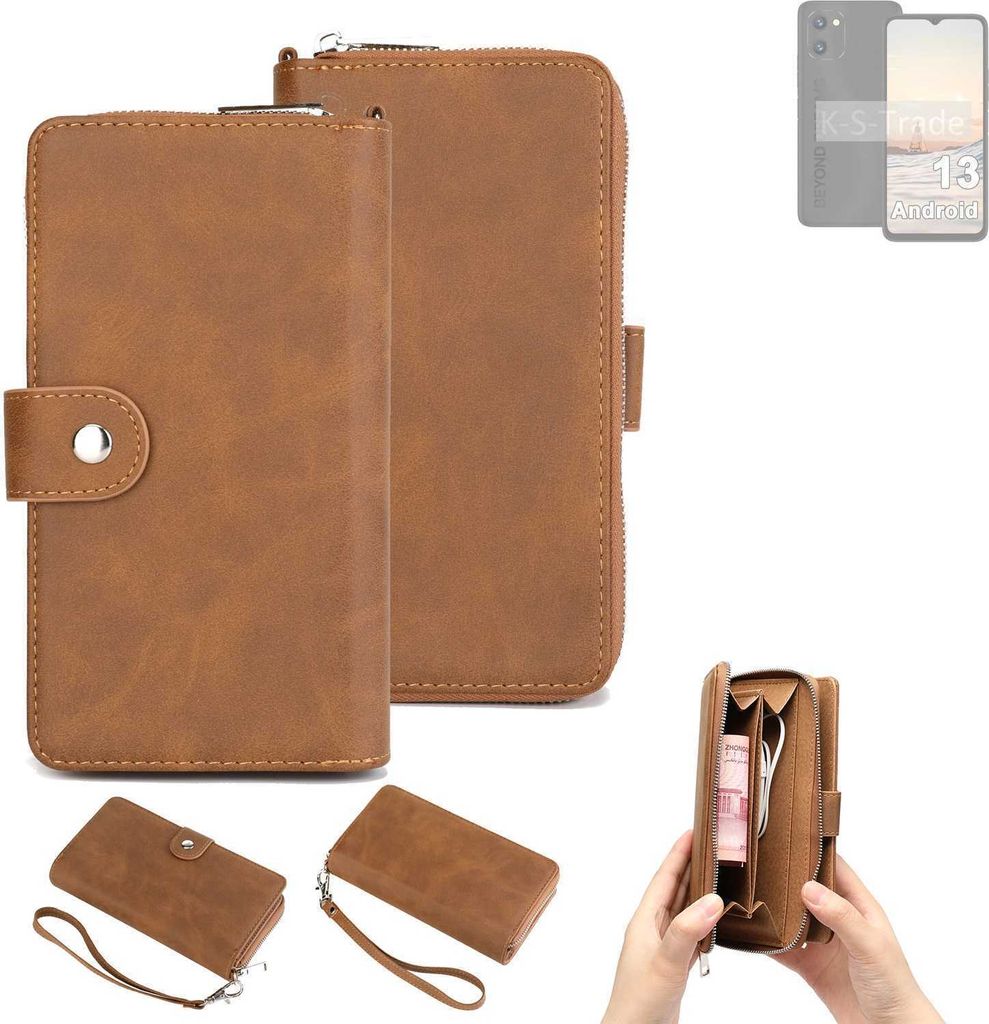 K-S-Trade Handyhülle Schutzhülle kompatibel mit UMIDIGI C1 Plus & Portemonnee Tasche Handytasche Case Etui Geldbörse Wallet braun (1x)