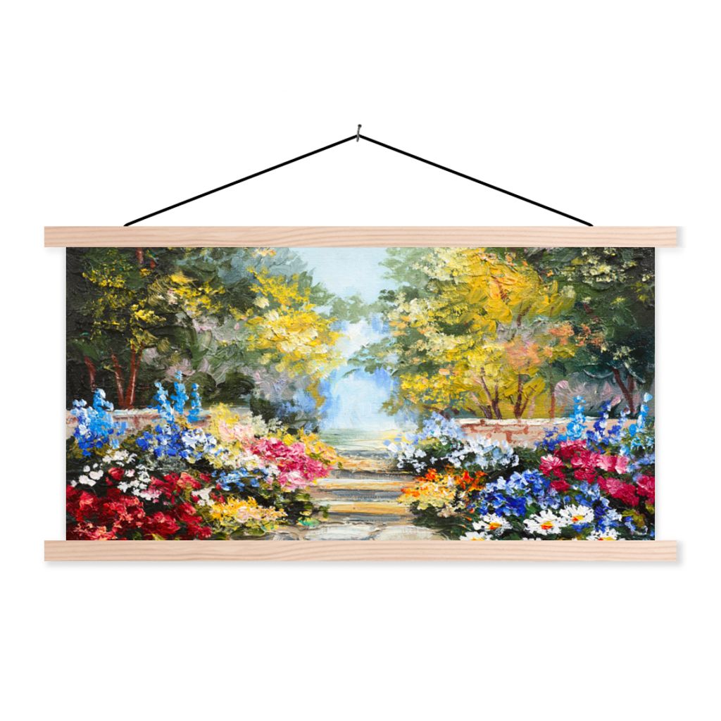 MuchoWow Textilposter Malerei - Blumen - Natur - Ölfarbe 120x60 cm mit holzfarbenen Rahmen - Klemmleiste