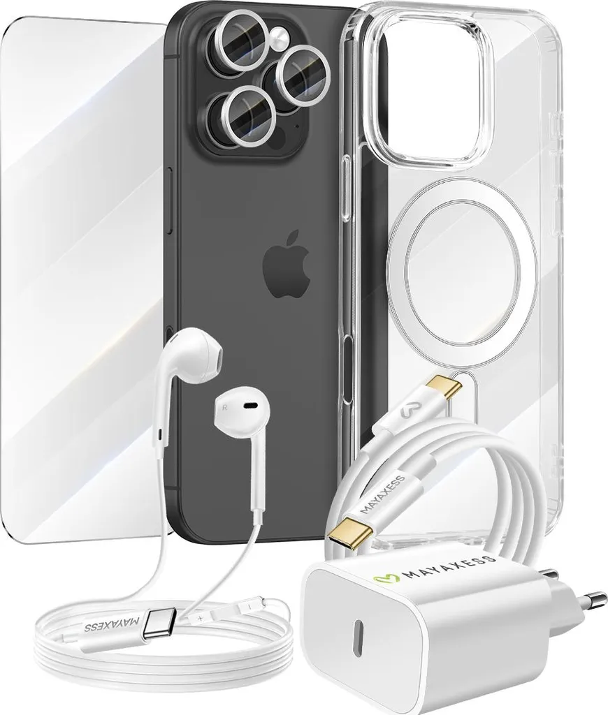 Bundle 6-in-1 Mayaxess per iPhone 16 Pro - Protezione e Ricarica