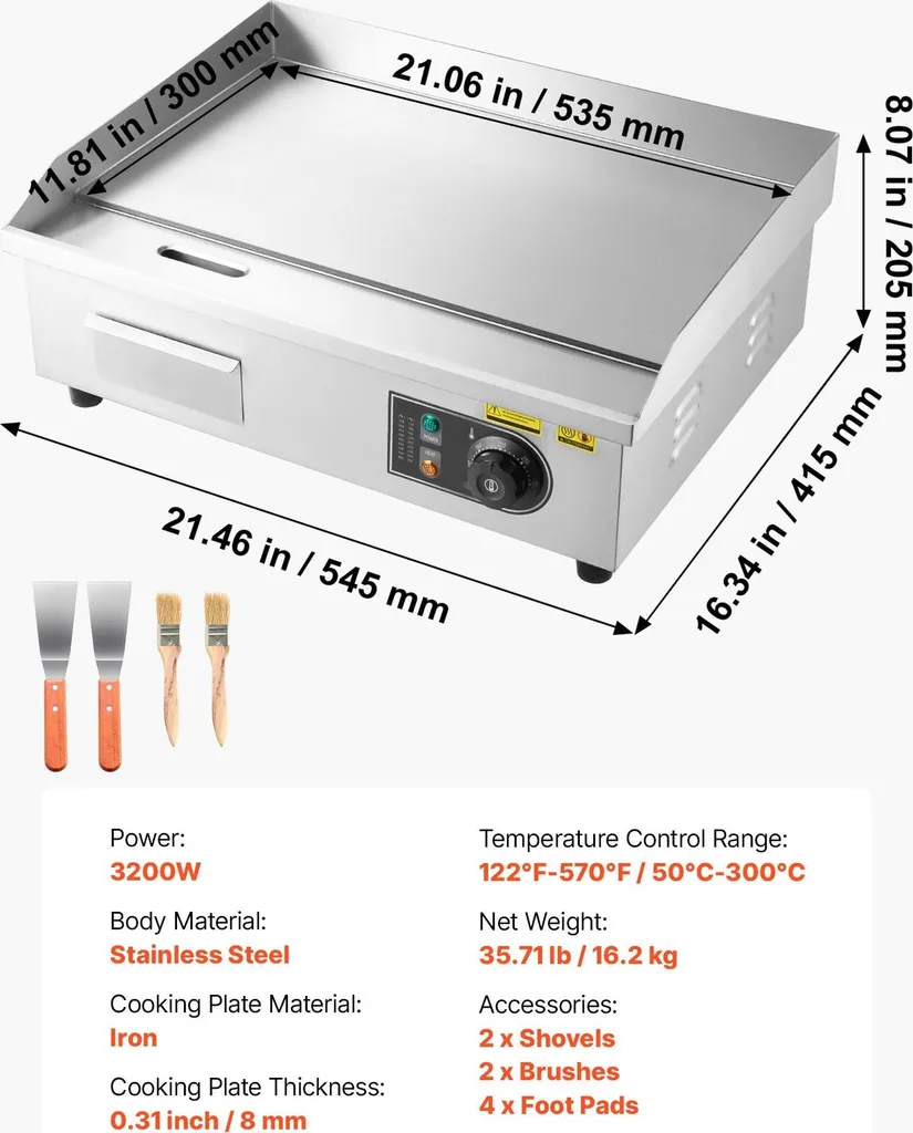 Plancha électrique professionnelle 3200W - Plaque de cuisson gastronomique