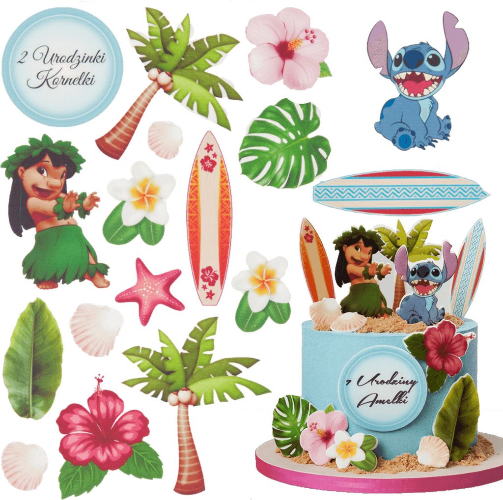 Sweetfanaberia | Dekoracja tortu LILO & STICH - 16 sztuk - Zdjęcie produktu 