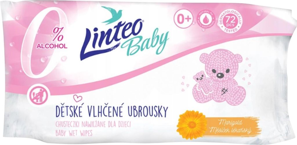 Dětské vlhčené ubrousky s měsíčkem lékařským Linteo Baby 72 Obrázek produktu 