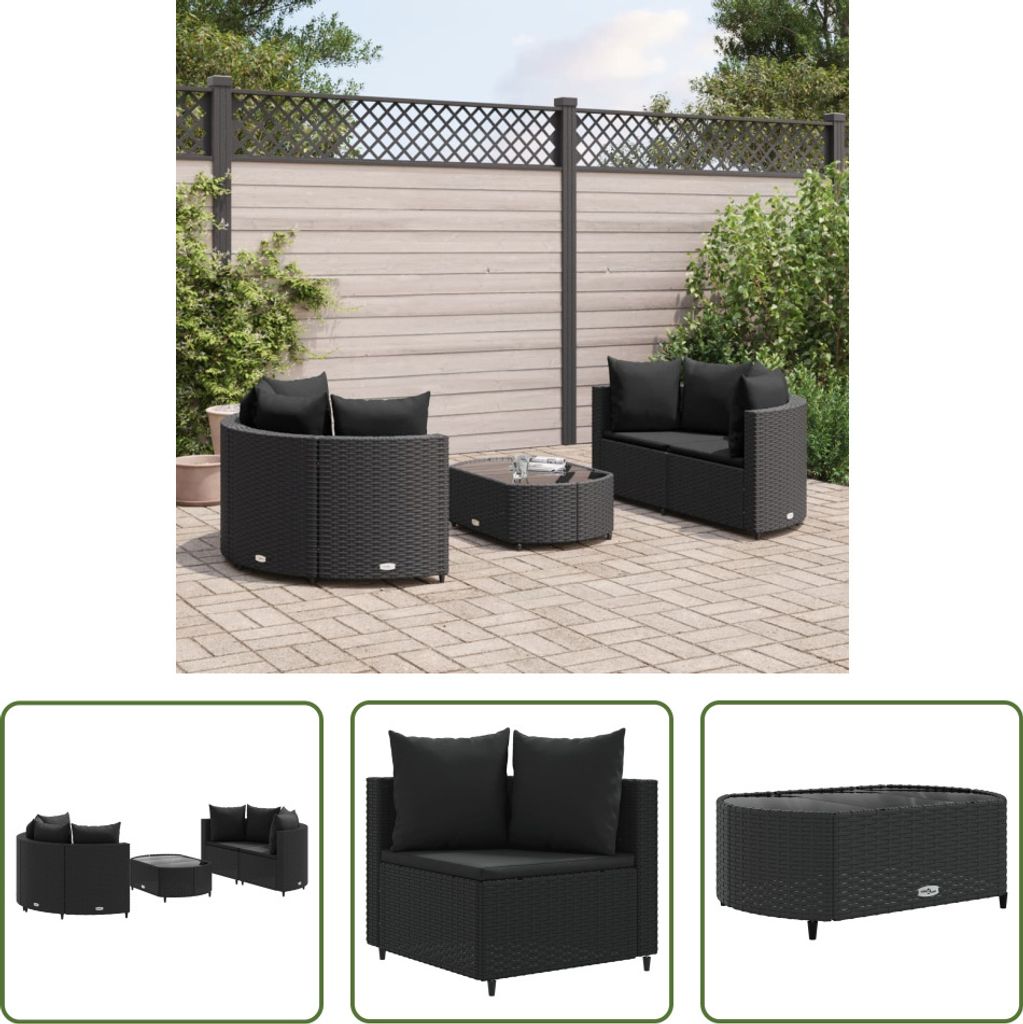 The Living Store 5-tlg. Garten-Sofagarnitur mit Kissen Schwarz Poly Rattan