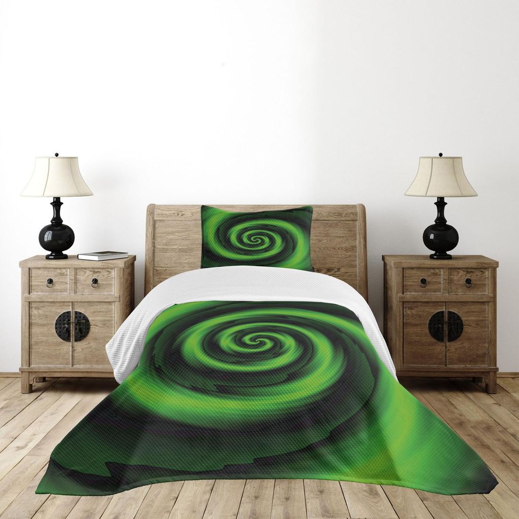 ABAKUHAUS Spiers Tagesdecke Set, Digital erzeugte wirbelnde abnehmende Zahlen mit vibrierendem Farben-künstlerischem Druck, 170 x 220 cm, Grün
