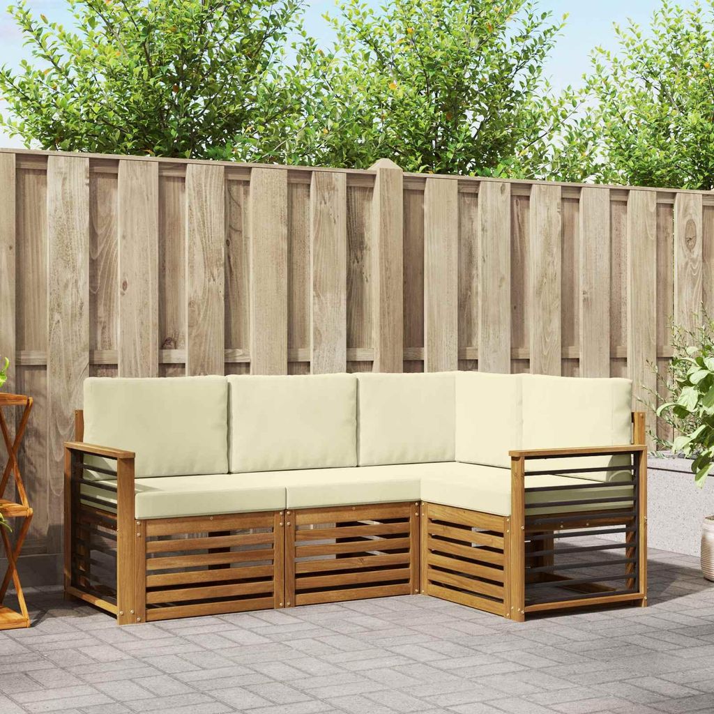 "2026 Aktion"Sofagarnitur - CLORIS - Balkonmöbe/Sitzgruppe - 4 pcs - Moderne Design - Natur und Creme Massivholz Akazie - Gartensofas Promotion527340