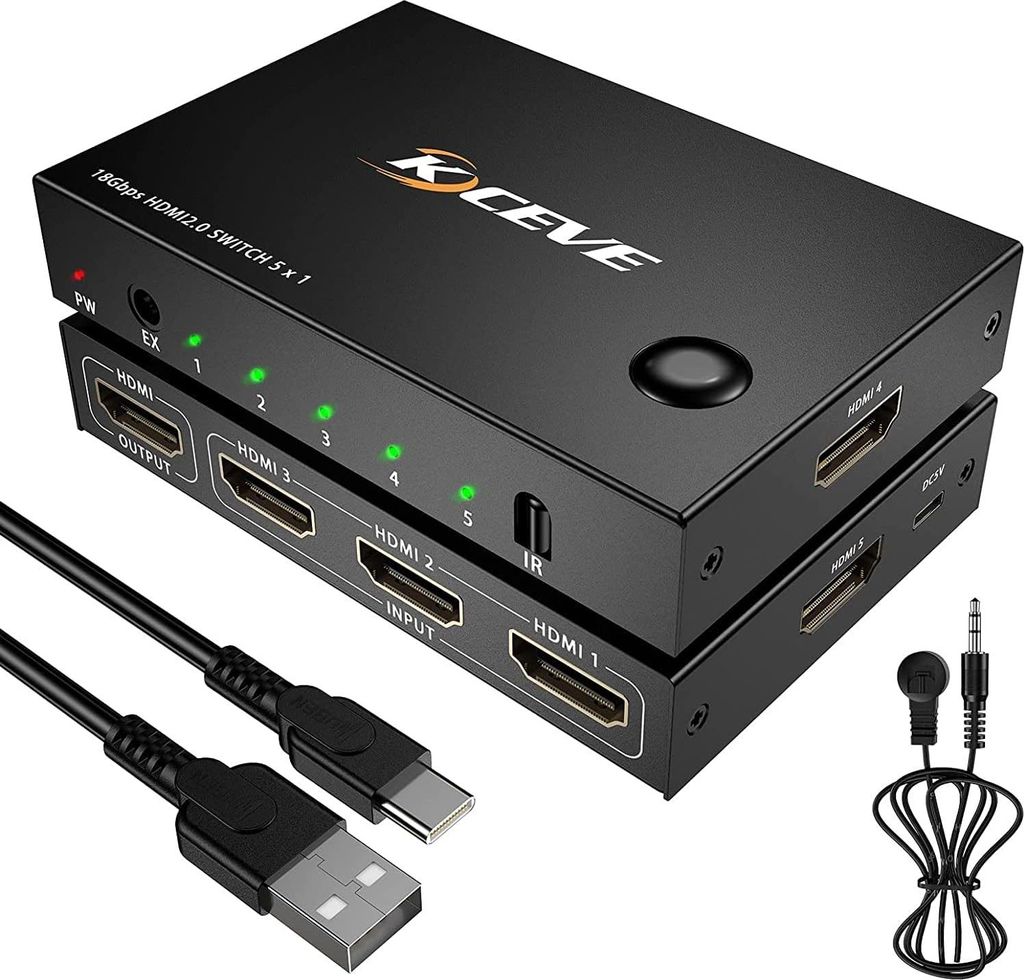 MLEEDA HDMI-Switch 4K 60Hz 5 in 1 Out, HDMI-Switch unterstützt 4K DR
