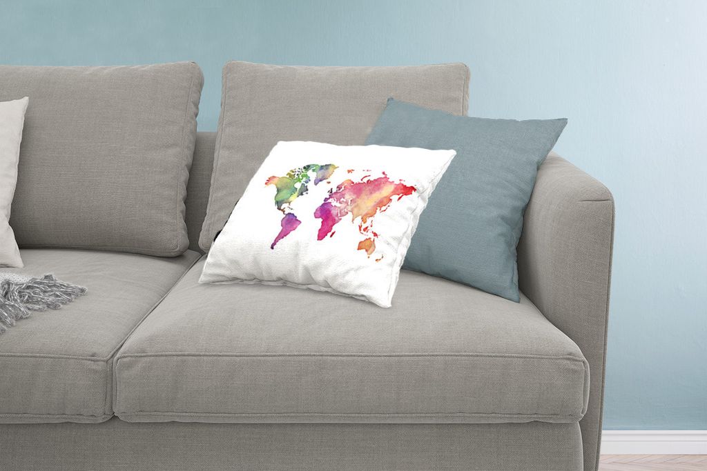 MuchoWow Zierkissen Sofakissen Wohnzimmer Dekokissen 60x40 cm Weltkarte - Wasserfarben - Kopfkissen - Polster mit Foto